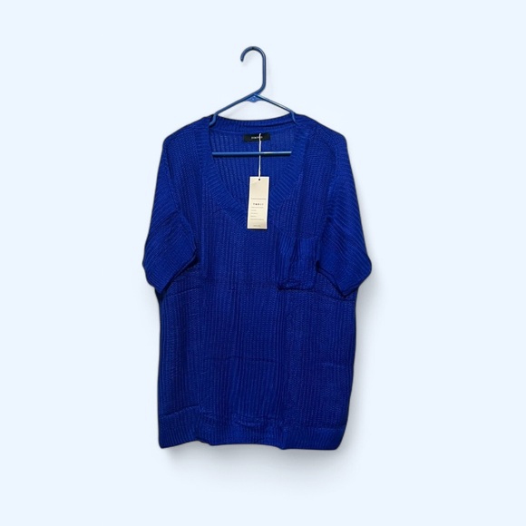 NWT Women's Blue Sweater 2XL Crochet short sleeves V Neck - Picture 2 of 12